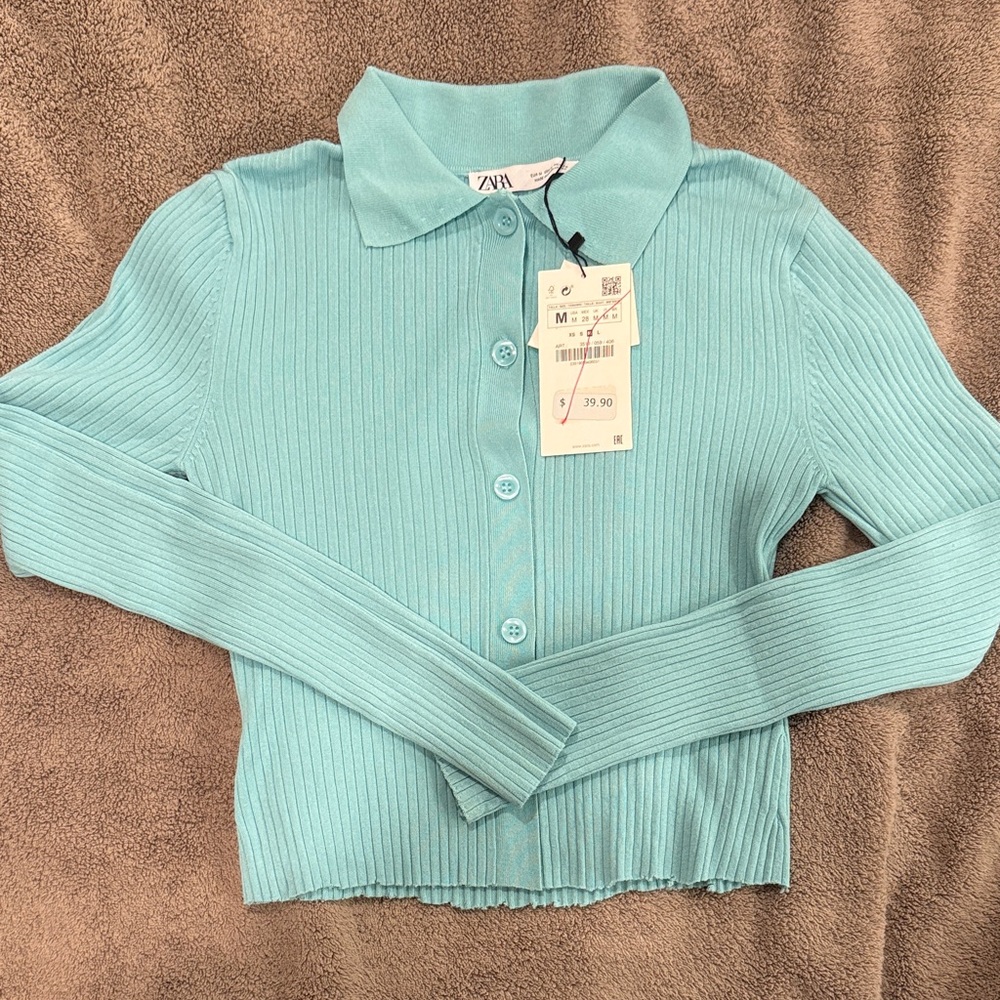 Zara Women's Ribbed Cardigan - Aqua